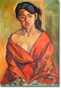 'Girl in a red robe'  2004
Acrylic on board  30" x 20"